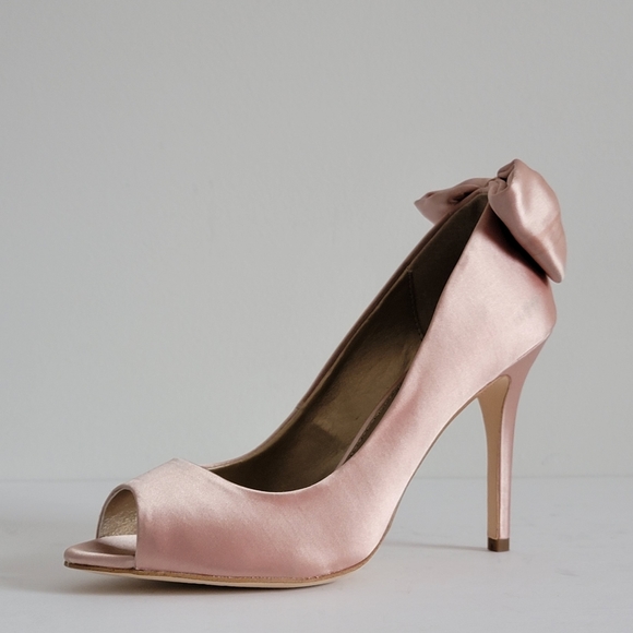 Belle Badgley Mischka Satin Bowed Peep Toe Pumps -  Champagne - Picture 3 of 8